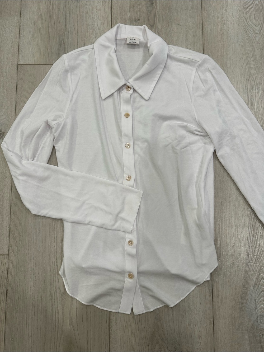Aritzia Wilfred White Collared Button Front Long Sleeve Top M